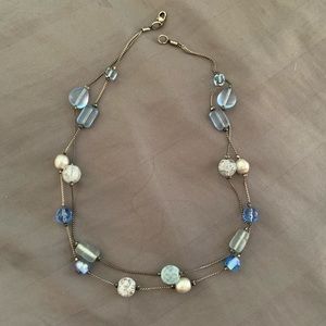 Antique blue sea glass and pearl necklace